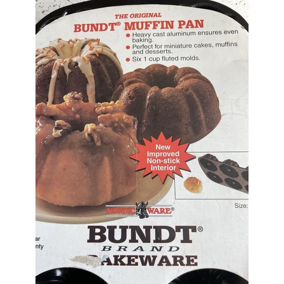 Vintage Nordic Ware Bundt Muffin Pan 6 Cup Cast Aluminum 1993 USA W/ Recipes New - Picture 5 of 7